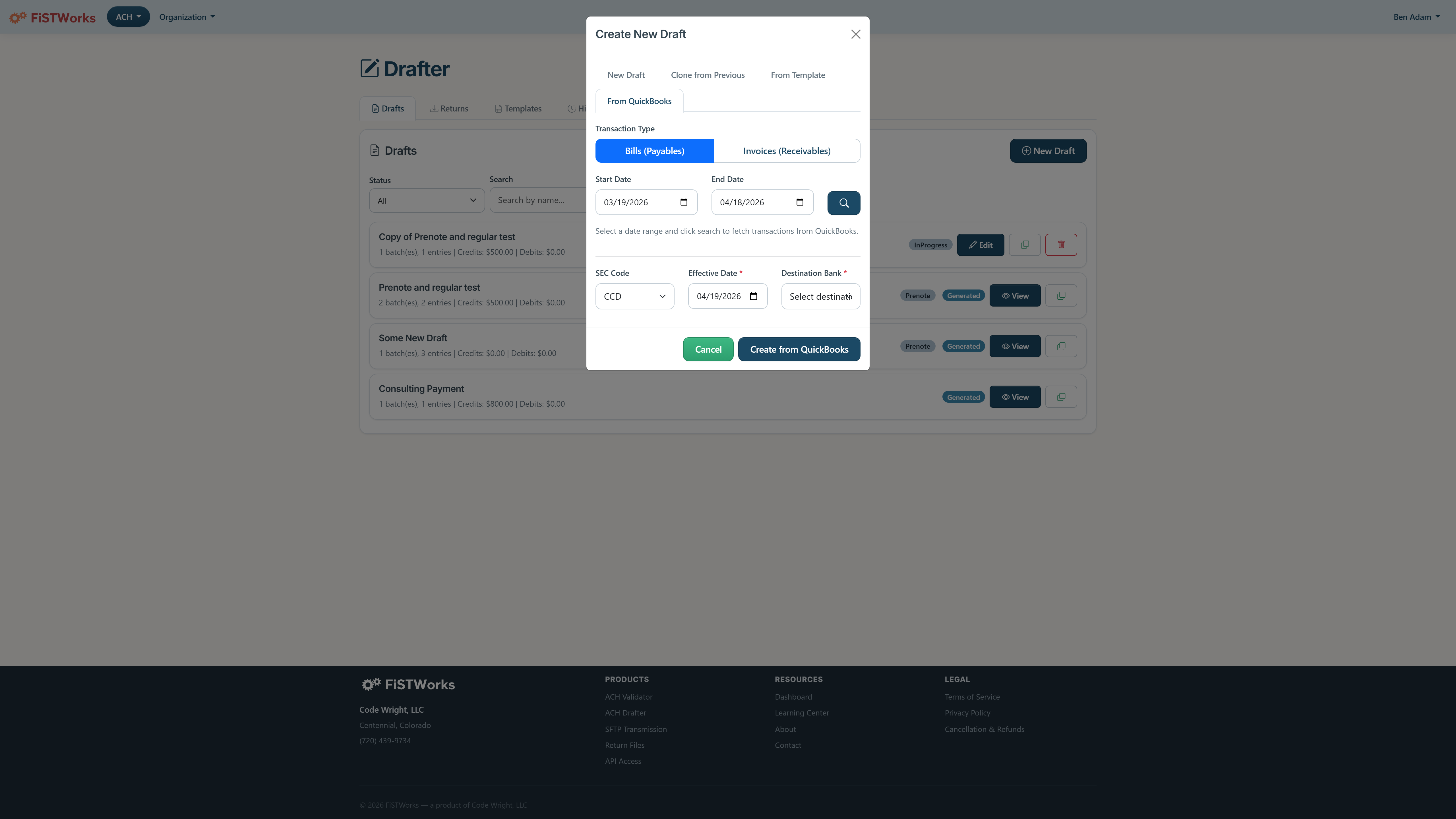 QuickBooks integration for importing bills and invoices