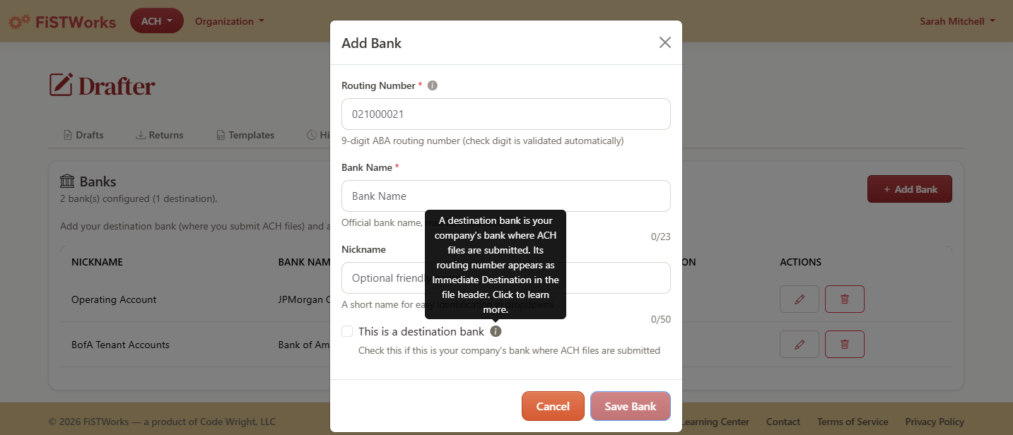 Guided setup with field validation